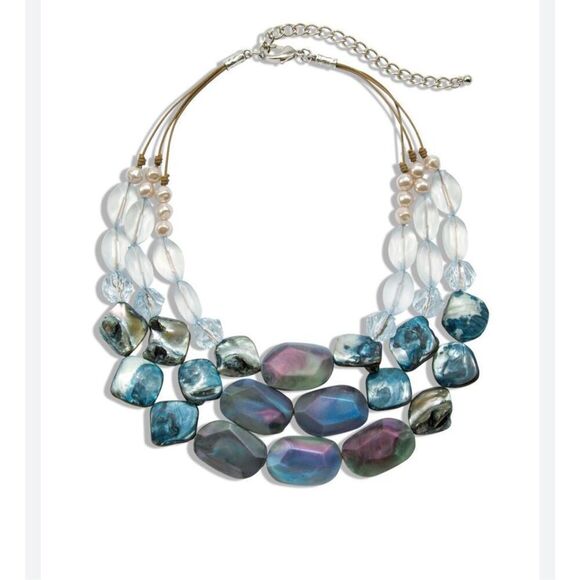 Chico's Luisa blue abalone multi strand statement necklace - Picture 3 of 13
